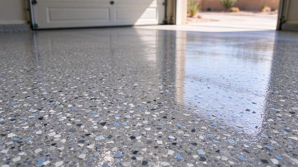 Close-up of a glossy decorative flake floor