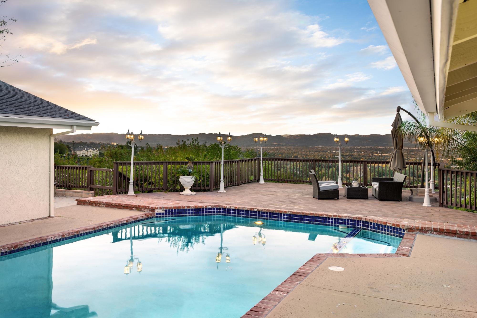 Coated pool deck with mountain view